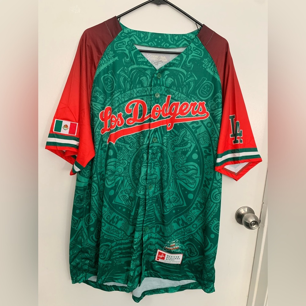 Los Dodgers Green and Red Short Sleeve Shirt